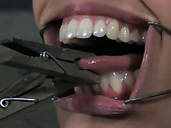 Skanky Latin doxy gets her nose holes and mouth widened with indian maid cumshot gadgets