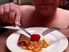 breast extension by vaccum tube on food - english breakfast