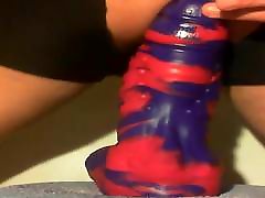 Anal sex toy fun with flint the bad dragon -- rear view