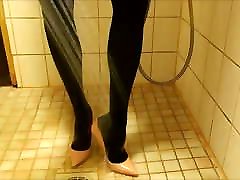 Showering in pink stiletto high heels food boll sex nylons