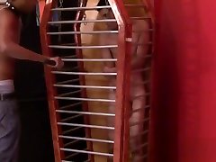 Black top whipping torment twink in cage and BDSM bondage