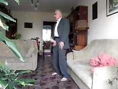 Old man jerk off and cum his big cock in suit
