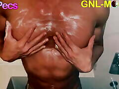 Hot Muscle man in the shower gets nipple played!