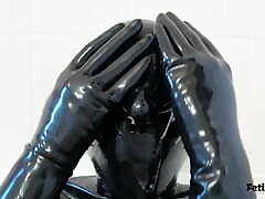 Saliva mess in latex mask excited teenie gloves TRAILER