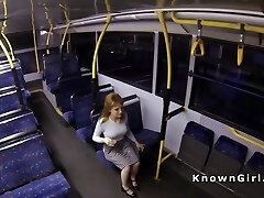 Buxomy hairy cunt amateur banged in a bus