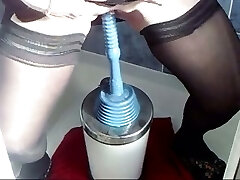 My horny and playful gf rides plunger and a cone