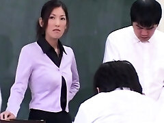 Japanese Teacher degraded and Spunk covered by her Students