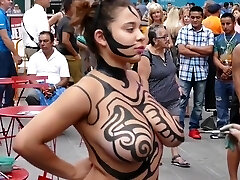 Big hooters girl public body painting
