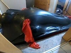 Doll play with inflated deflated drone in vacbed