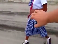Filipina schoolgirl torn up outdoors in open field by tourist