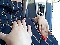 Real public red nails forearm job in the van with cum